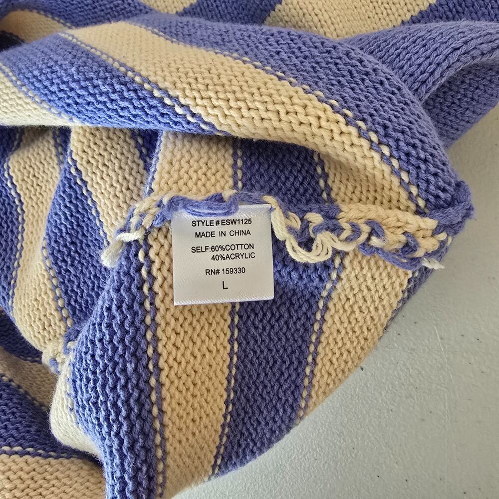 Heyson Tight Knit Sweater Women's L Purple & Light Cream Stripe Long Sleeve - Picture 9 of 16